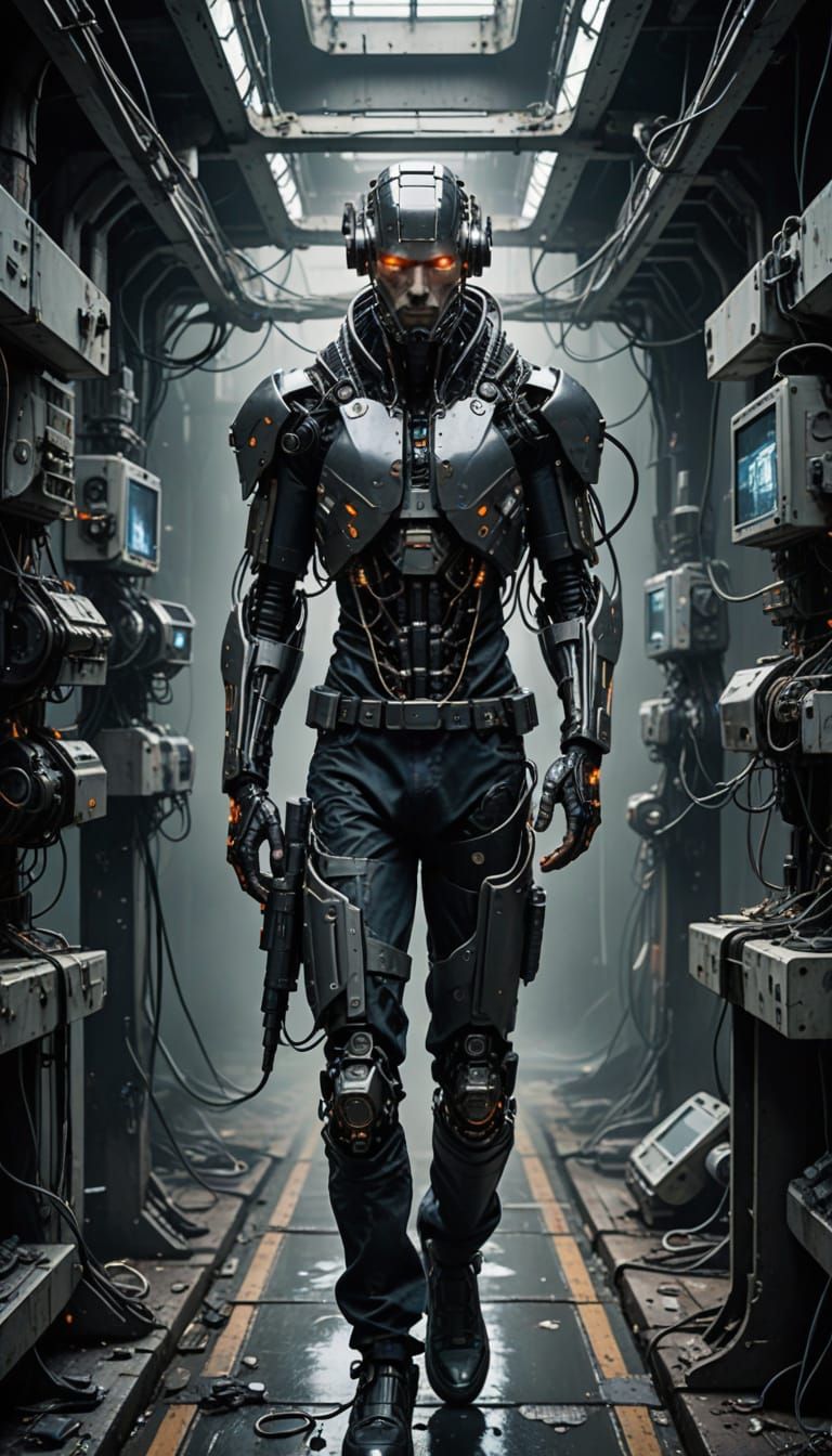 Cyborgs Hunt Human on Futuristic Bridge