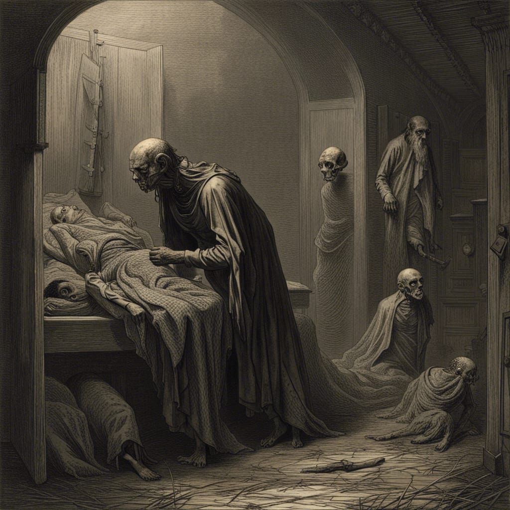 Horrific Disease in Dark Fantasy Engraving Style