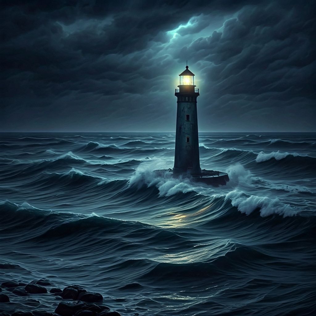 Lighthouse in Dark Storm: Morbid, Expressive CGI Art