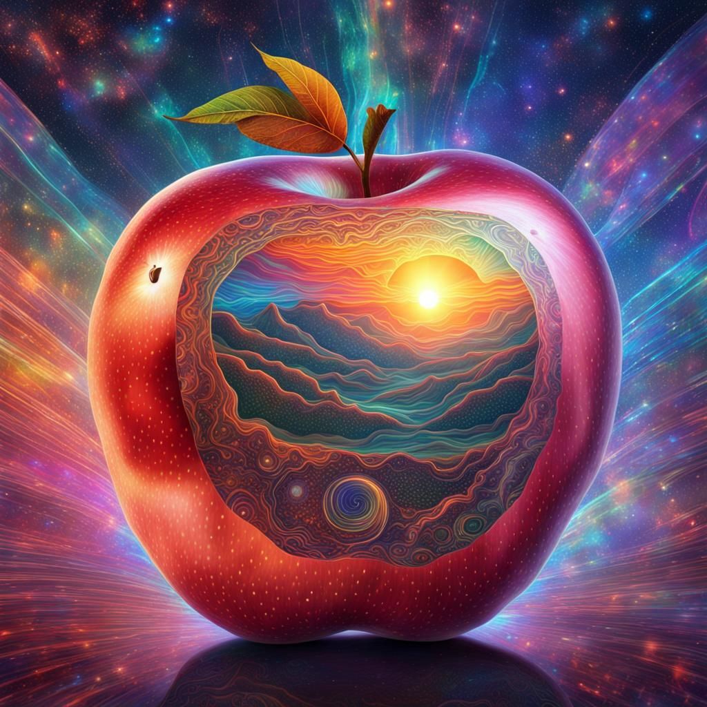 Sunrise Apple: Holographic Cosmic Illustration
