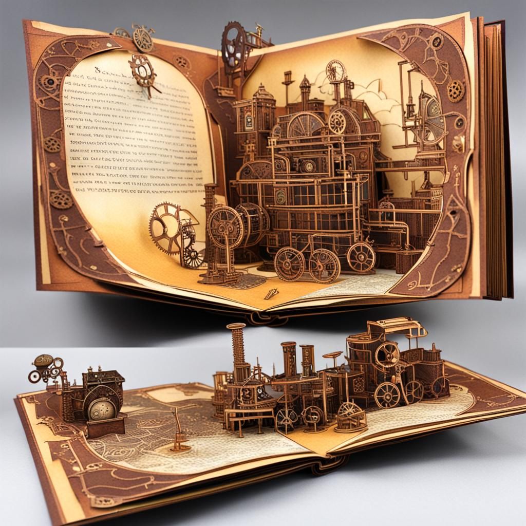 Steampunk Pop-Up Book Illustration