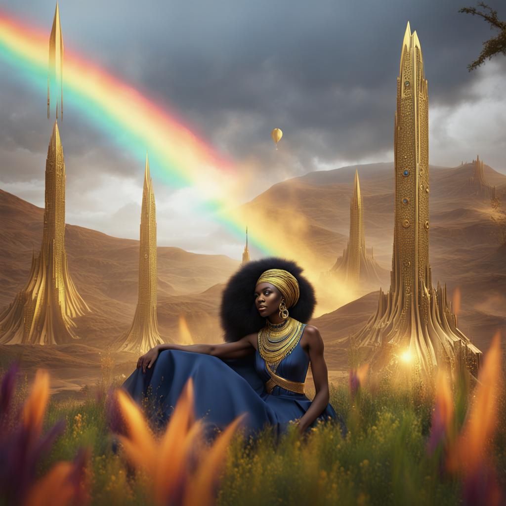 Gold African Dress: Detailed Fantasy Art