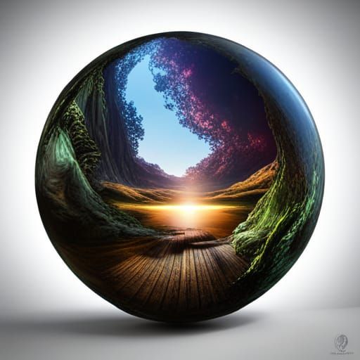 Glass sphere, globe, hyper reflective, colorful