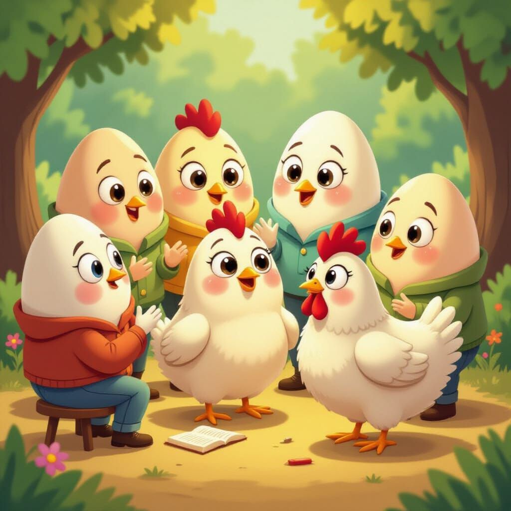Eggs Teach Chicken Wisdom in Whimsical Digital Art