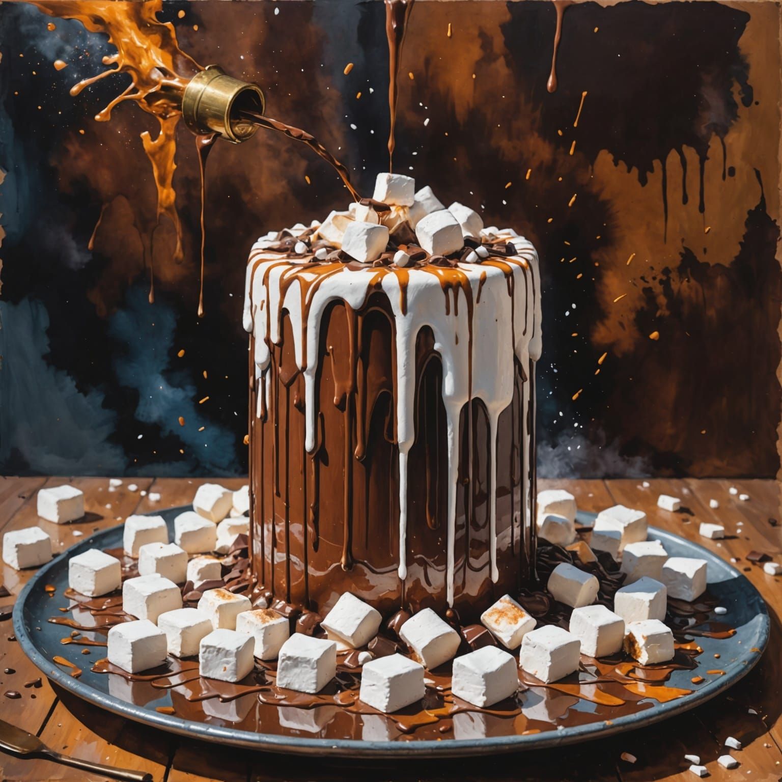 Marshmallow fountain with chocolate spray