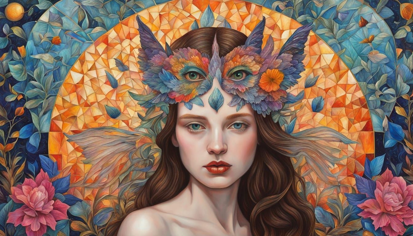 Surreal Mythical Beasts in Vibrant Mosaic