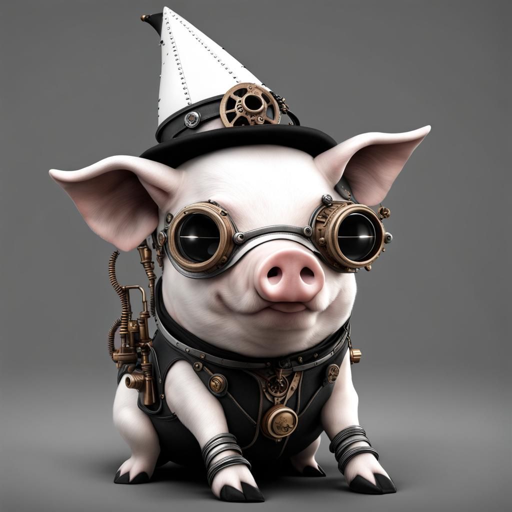 Steampunk Witch Pig Optical Illusion in 3D