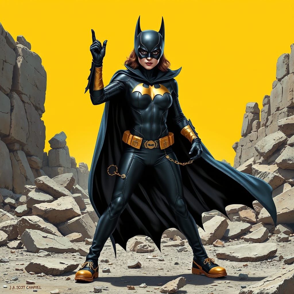 Dynamic Batgirl-Inspired Heroine in Comic Book Style