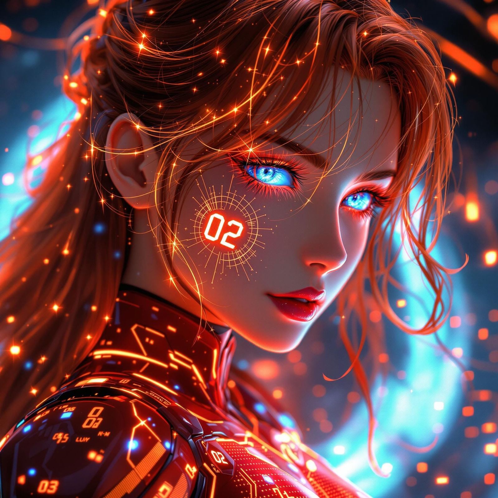 Asuka Langley Portrait in Glowing Anime Style