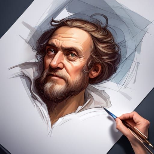 Da Vinci Sketching Invention: Hyperdetailed Art Portrait