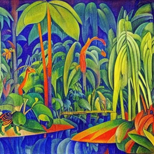 Fantasy Rainforest Scene Inspired by Classical Art