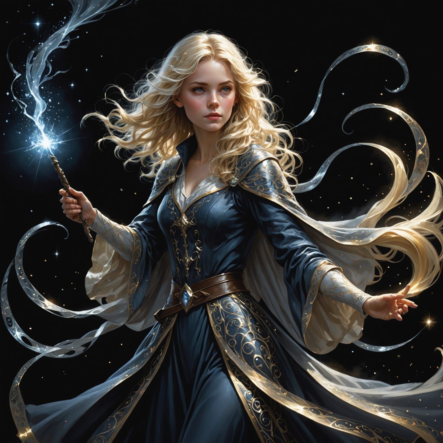 Mystical Blond Wizard Conjured in Chiaroscuro Style