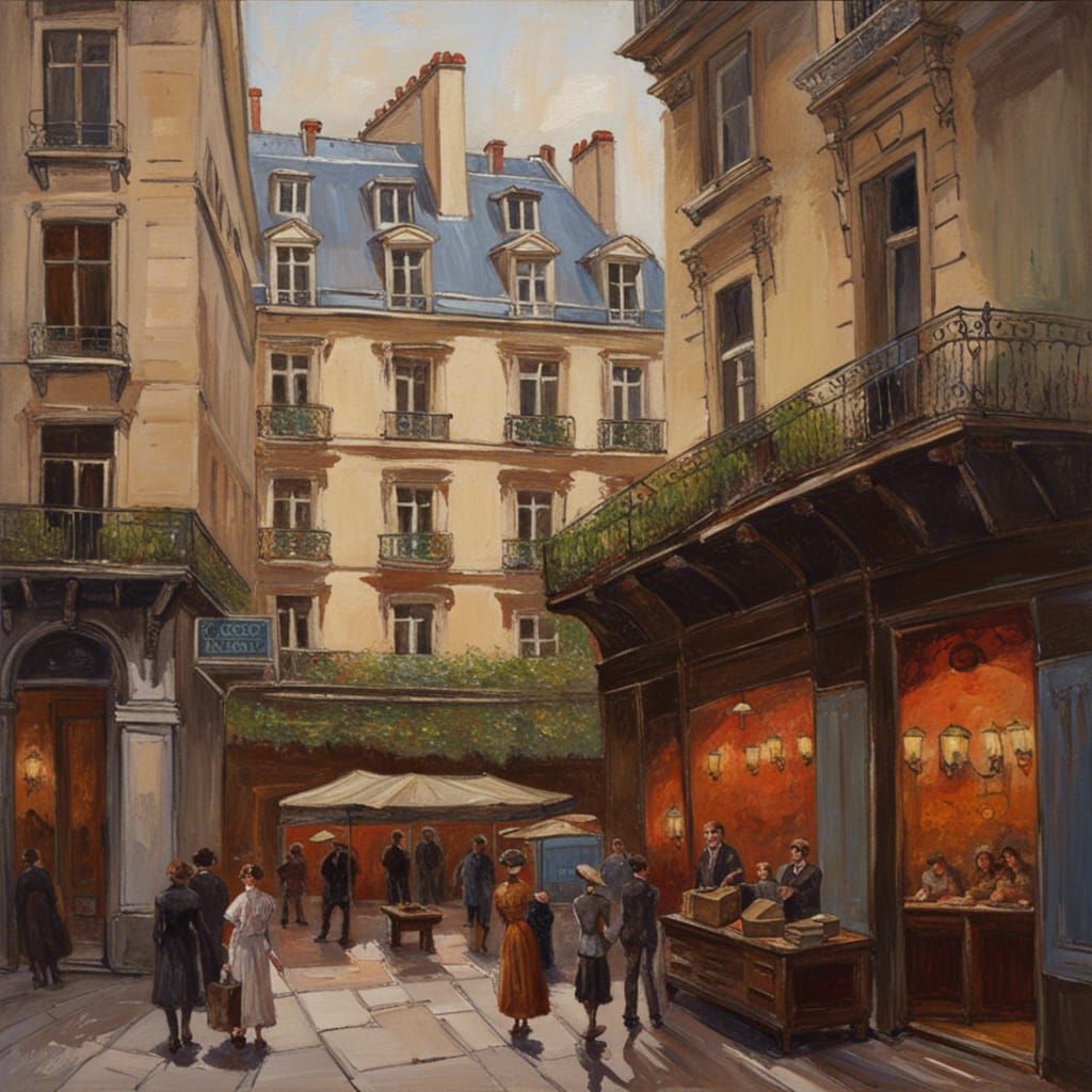 Parisian Street Scene in Oil Painting Style