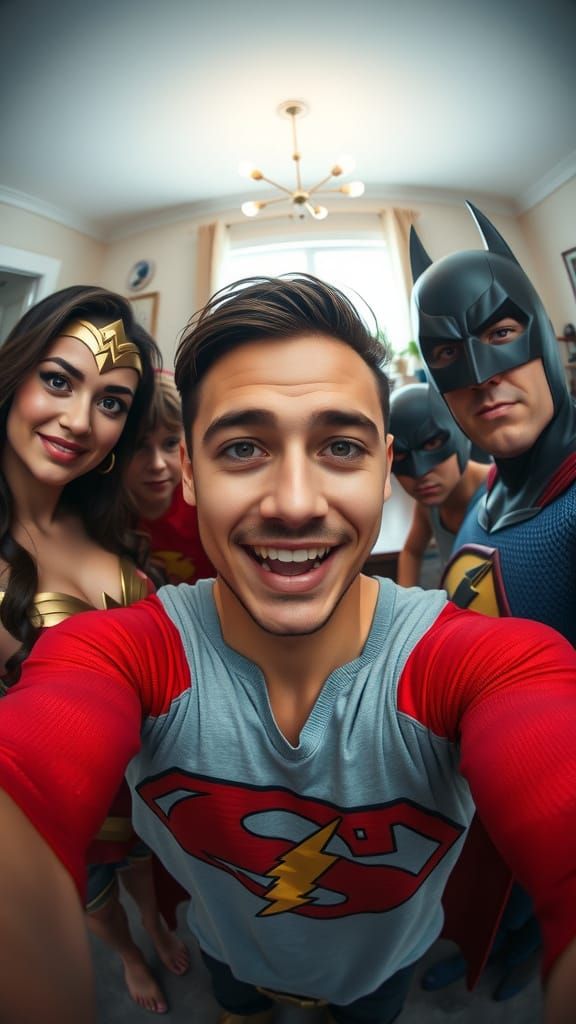 Funny Fisheye Selfie with DC Comic Heroes