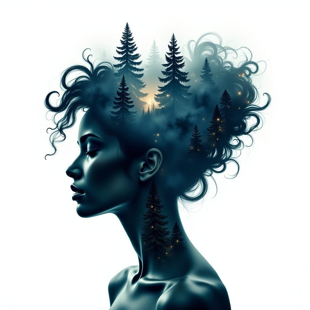 Fantasy Night Landscape in Female Silhouette