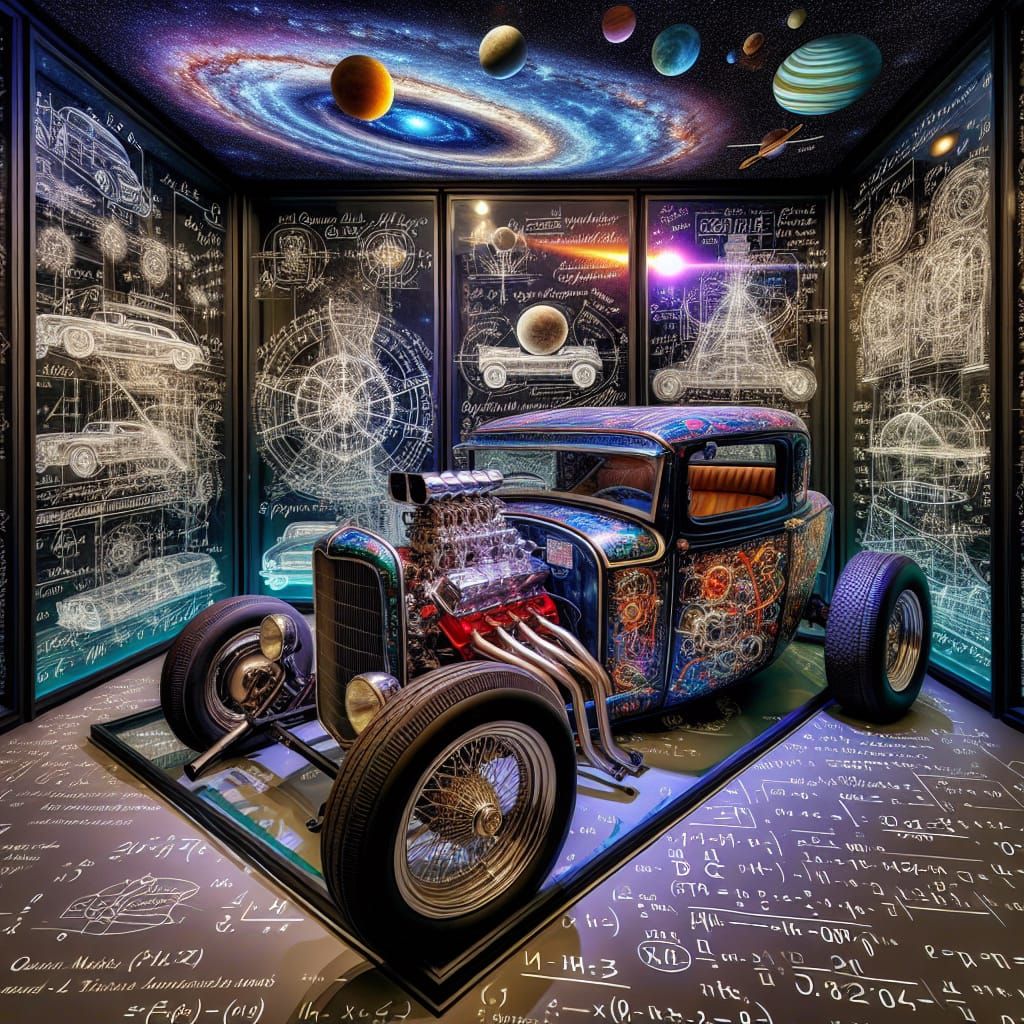 Detailed 1960s Hotrod Car in Cosmic Setting