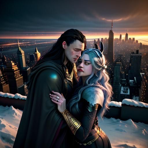Grayfia and Loki Embrace in Hyperphotorealistic Digital Art