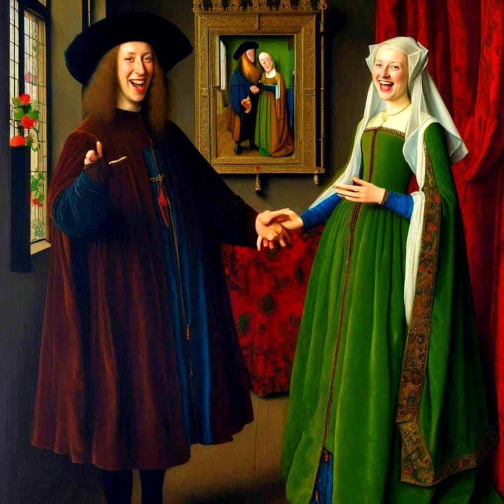 Arnolfini Portrait Couple in Hysterically Funny Color Painti...