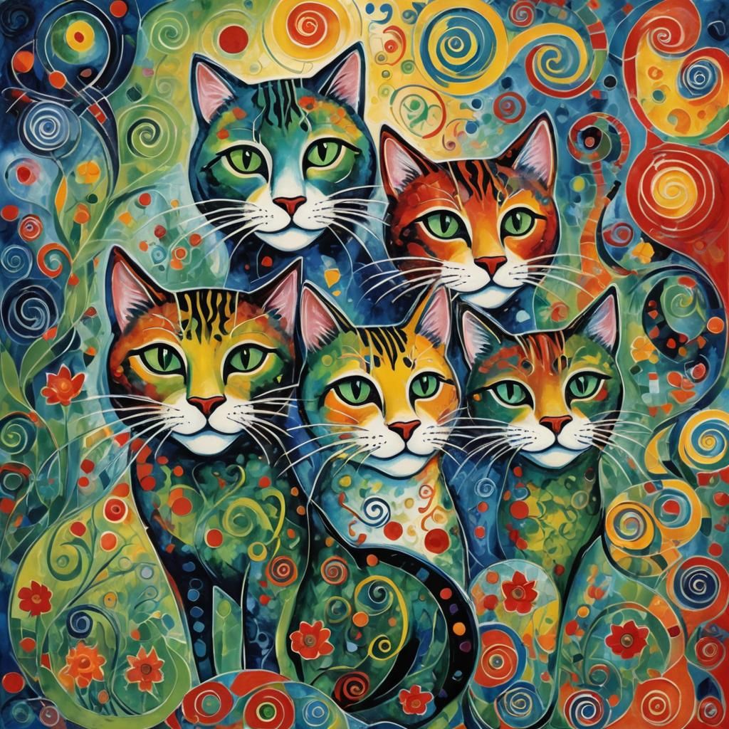 Abstract Feline Friends in Expressionist Style