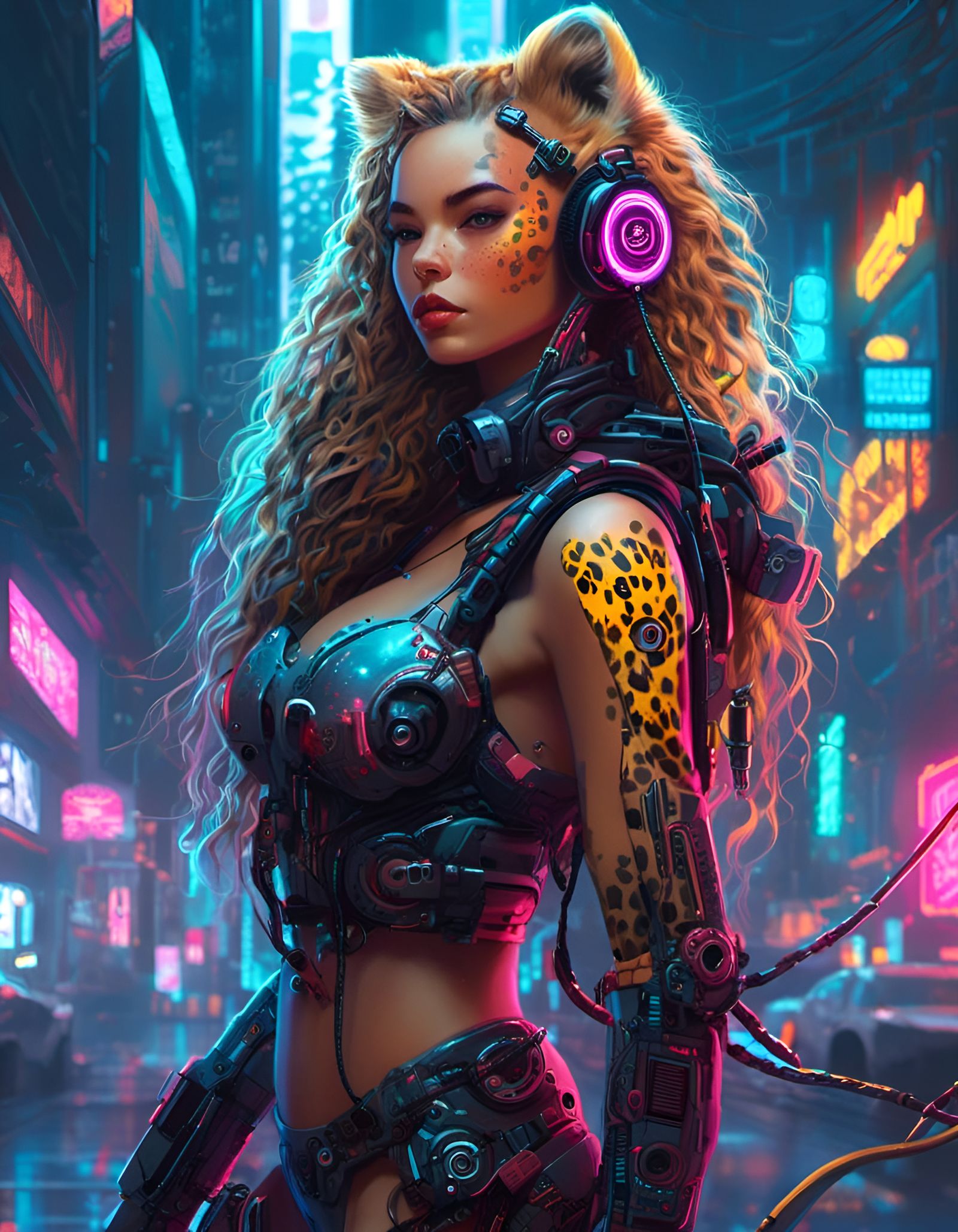 Cyberpunk Cheetah Girl in a Stunning Scene