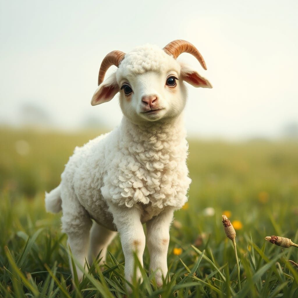 Timid Lamb Stuttering in Whimsical Meadow