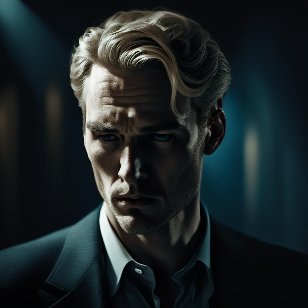 Gloomy Blond Man in Film Noir Portrait