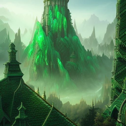 Fantastical Emerald Green Tower in Detailed Matte Painting