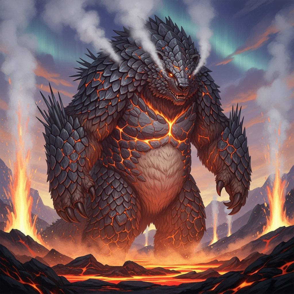 Giant Ursarmas Kaiju in Geothermal Landscape