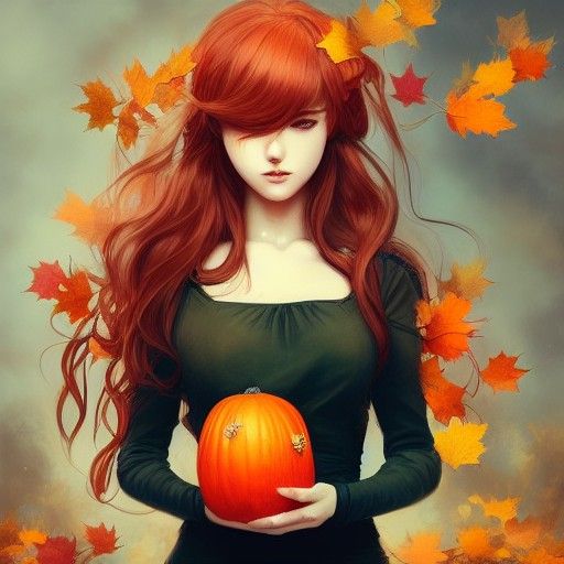 Autumn Goddess with Pumpkin, Digital Illustration