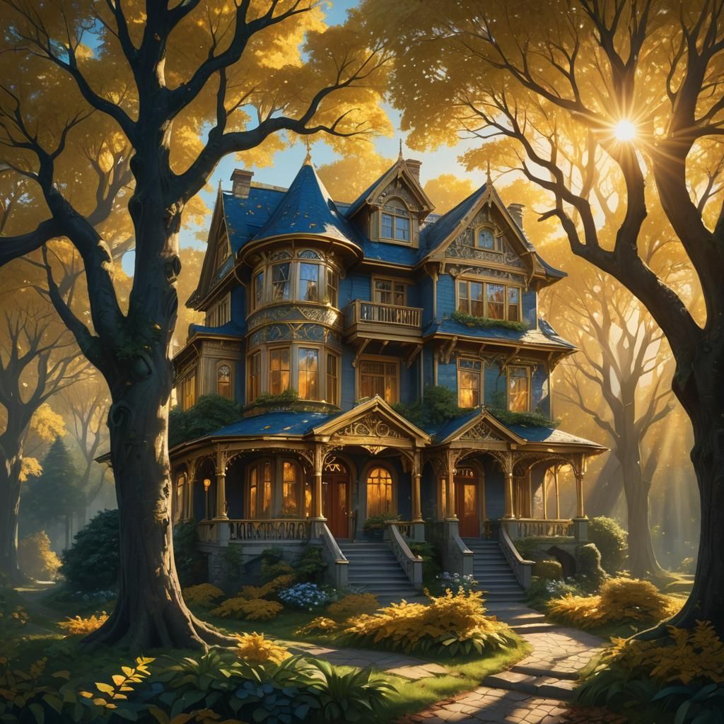 Fantasy House Among Trees in Shimmering Light