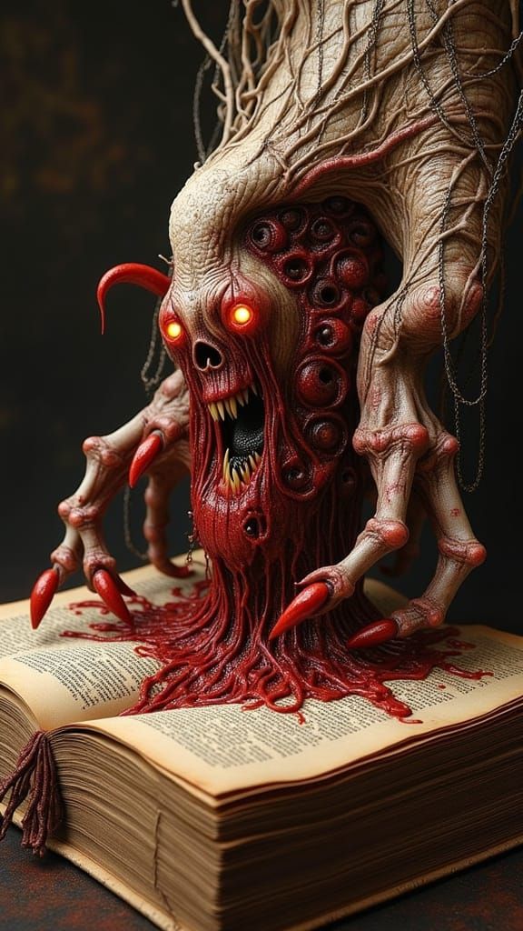 Hyper-Realistic Book of the Dead with Monstrous Emergence