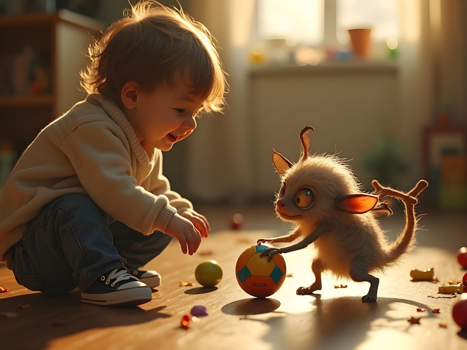 Child's Surreal Pet in Dreamy Fantasy Film Scene