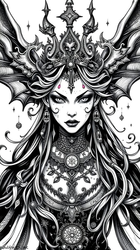 Titania, Queen of the Fey in Ink Art Style