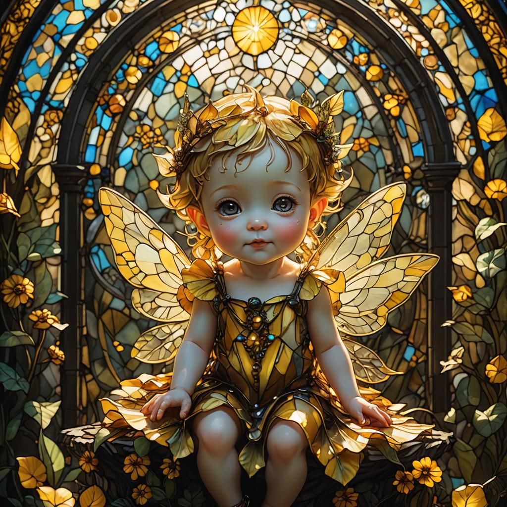 Luminous Stained Glass Fairy in Sunlight