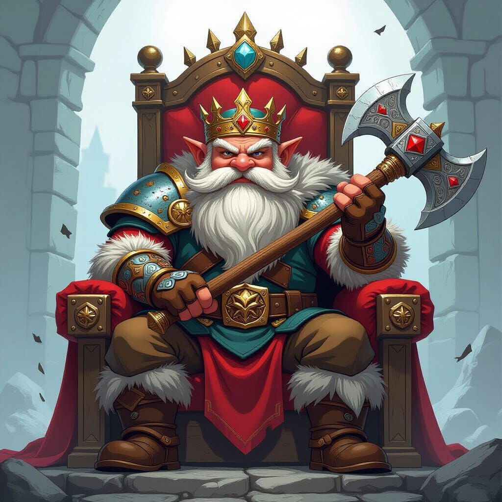 Mountain Dwarf King on Throne in Comic Book Art
