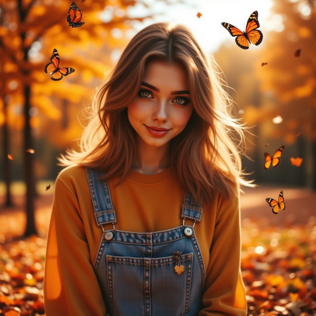 Joyful Woman Dancing Among Autumn Leaves