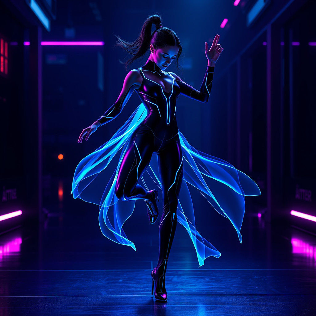 Cyberpunk Dancer in Neon Dreamscape