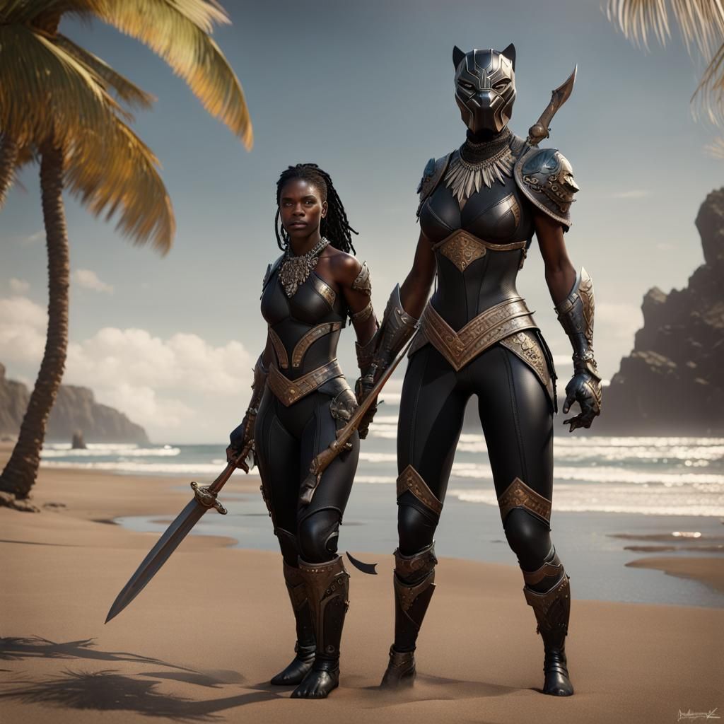 Rakasha Panther Hybrid on Beach in Dark Fantasy Style