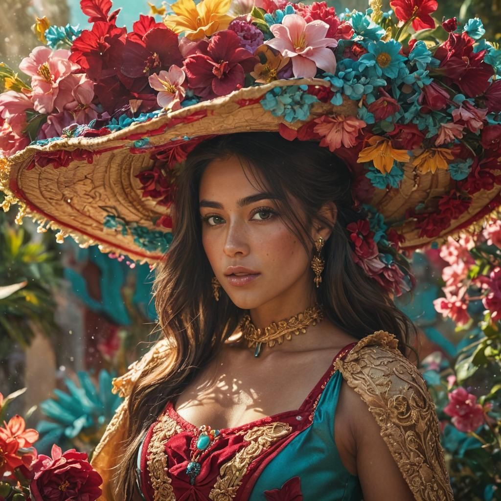 Woman in Floral Hat, Rococo Style Portrait