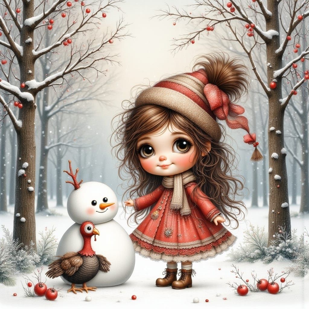 Whimsical Watercolor Winter Scene