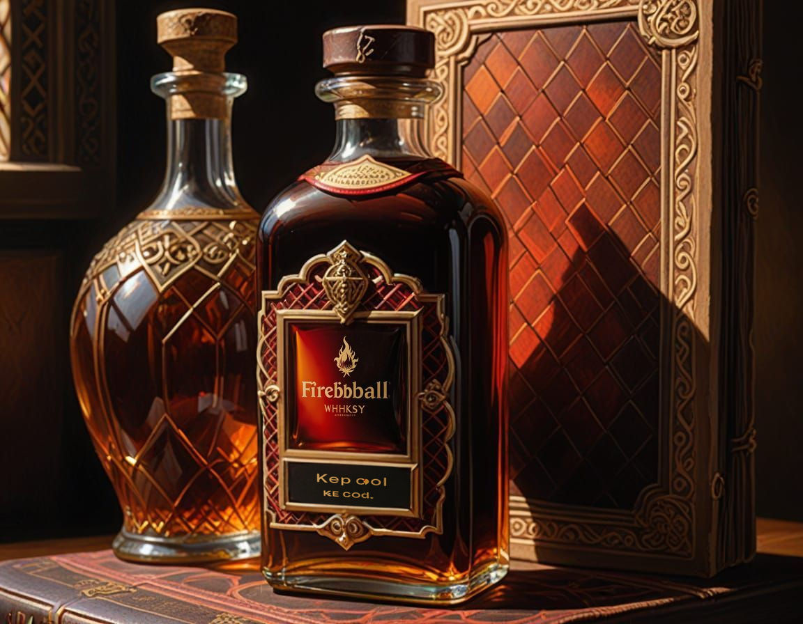 Fantastical Whisky Bottle in a Charred, Magical Setting