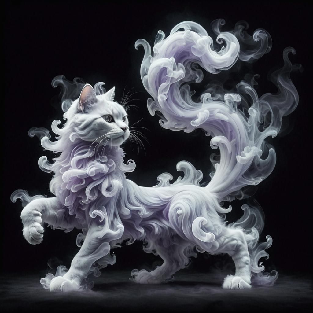 Ethereal Purple Smoke Cat Posing Gracefully