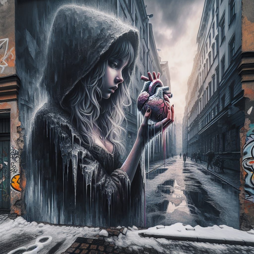 Young Witch with Frozen Heart in Dark Digital Painting