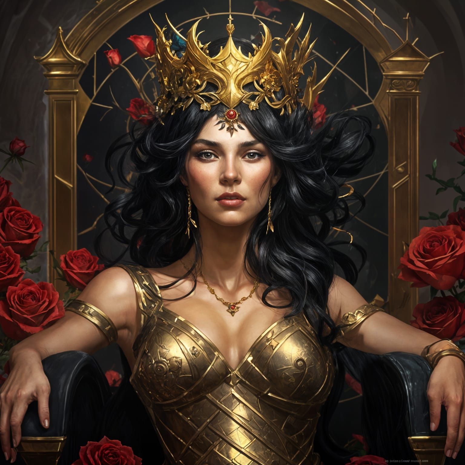 Empress on a Rose Throne: Hyperdetailed Fantasy Portrait