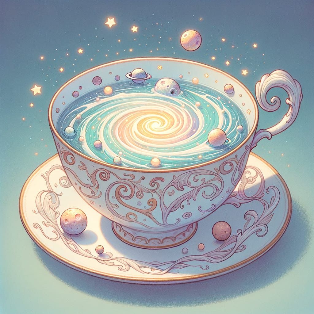 Whimsical Teacup Galaxy with Moon Handles