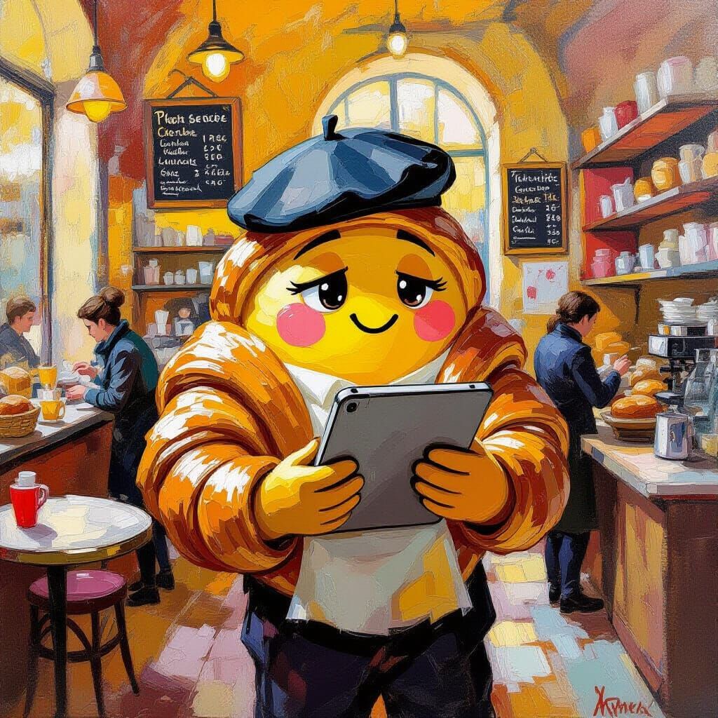 Giant Croissant Tries iPad in Parisian Bakery