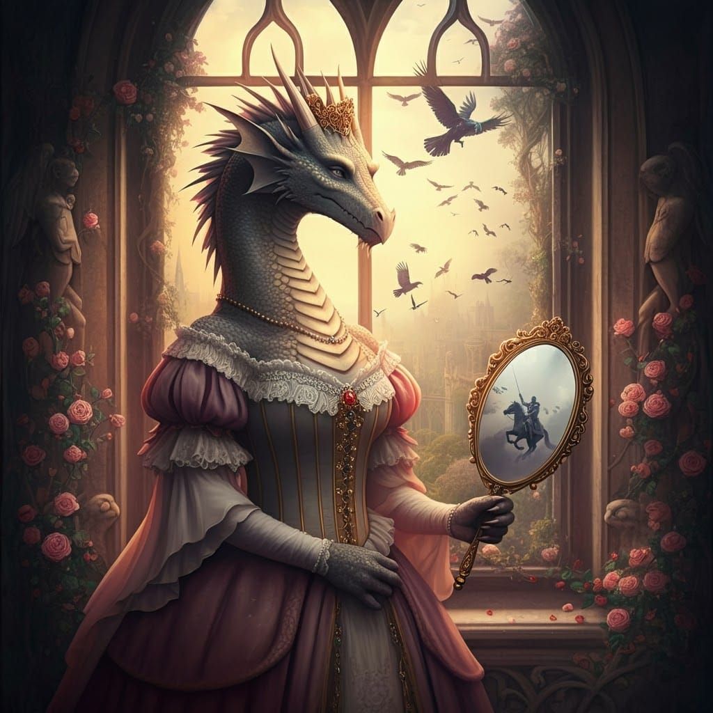 Dragon Princess in Gothic Tower: Digital Art