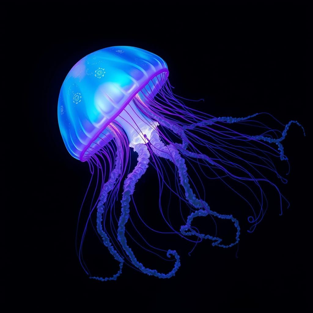 Bioluminescent Jellyfish Drifting Through Inky Black Space