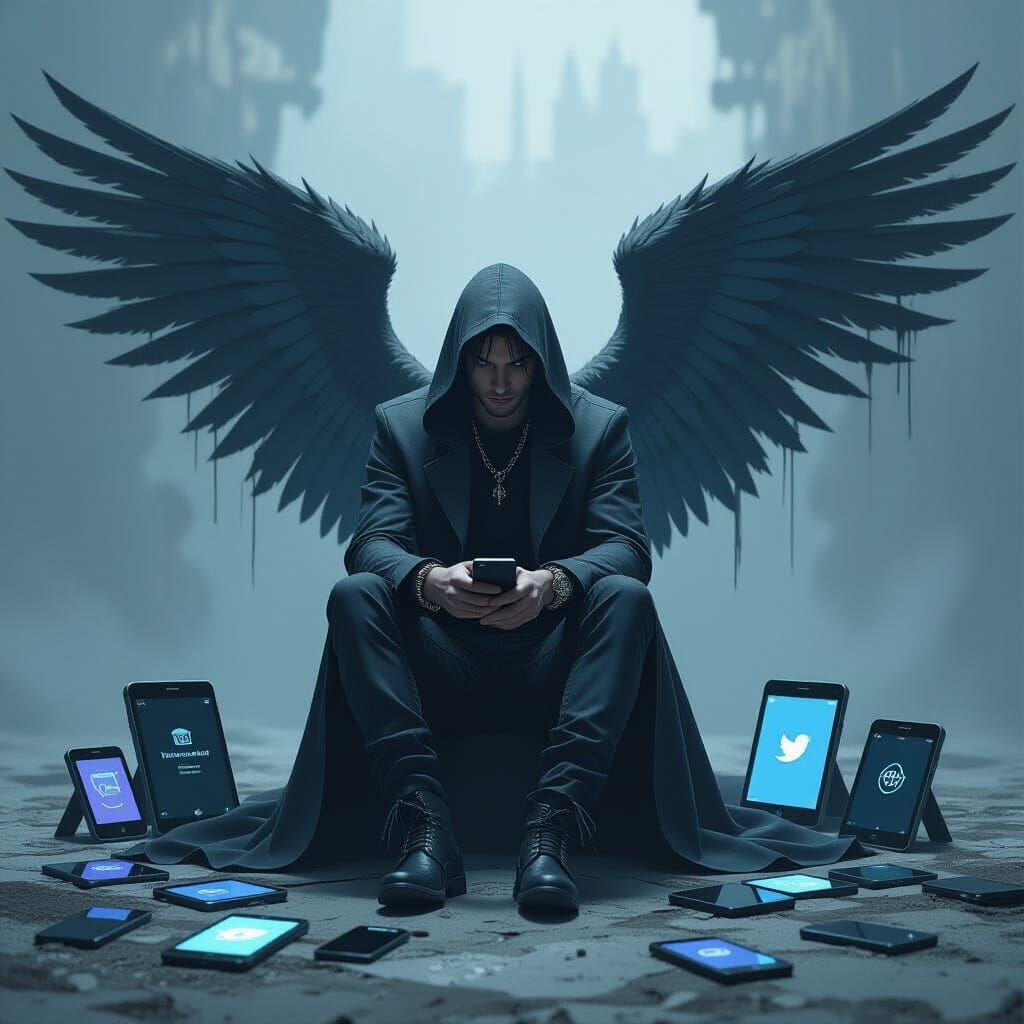 Fallen Angel in Modern Era with Social Media Screens