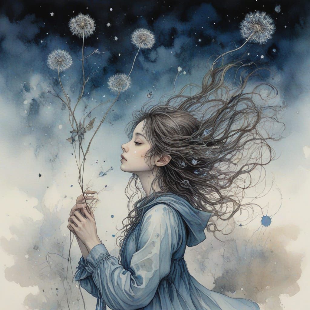 Nebular Dandelion Dreams in Watercolor Style